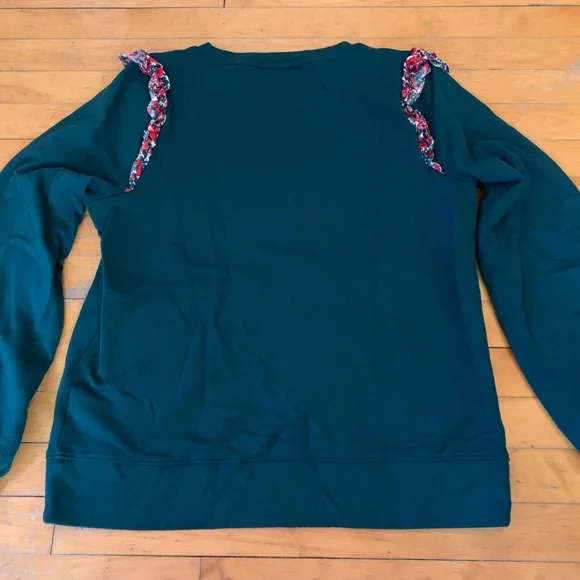 J. Crew Teal Ruffle-Shoulder Sweater - Picture 3 of 7
